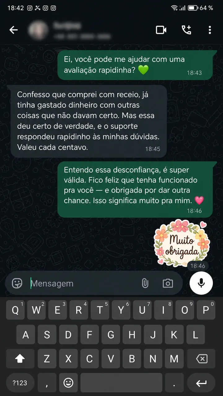 Mensagem de aluna sobre sua experiência com o guia